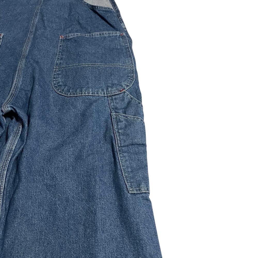 Dickies Mens Size 32 Carpenter Blue Denim Triple Stitch Bib Overalls Side Button - Picture 7 of 10